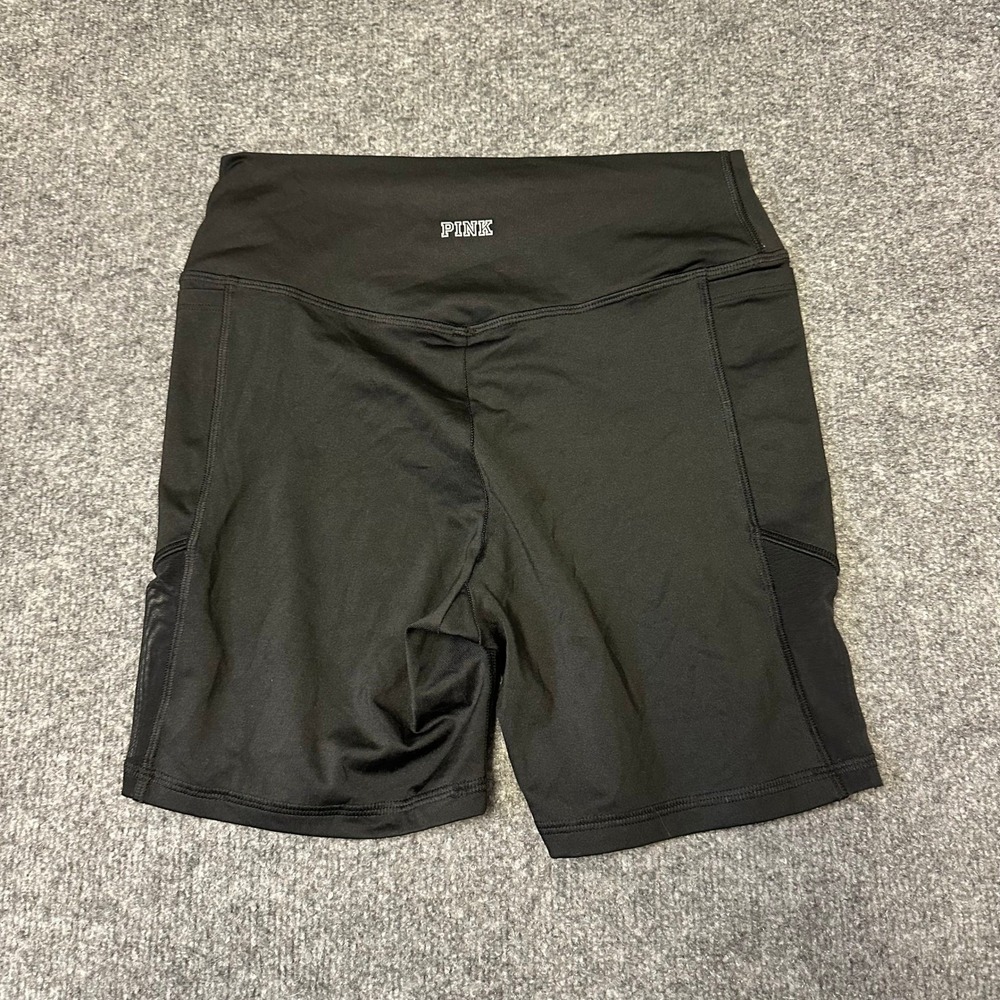 PINK Biker Shorts Womens Size M Black Ultimate High Waisted Mesh Pockets Sport